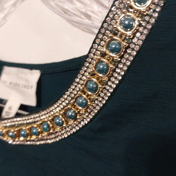 The Workshop Women's Blouse Short Sleeves XL Beaded Neck - Picture 7 of 11